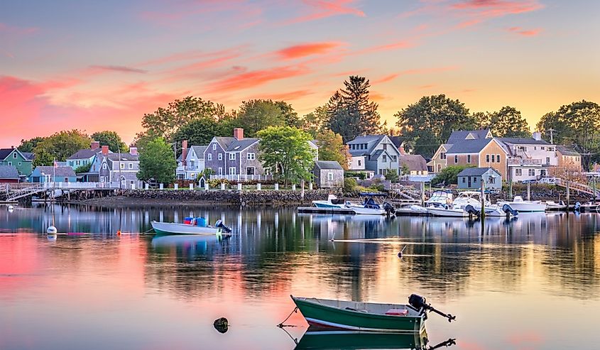 Portsmouth, New Hampshire waterfront at sunset