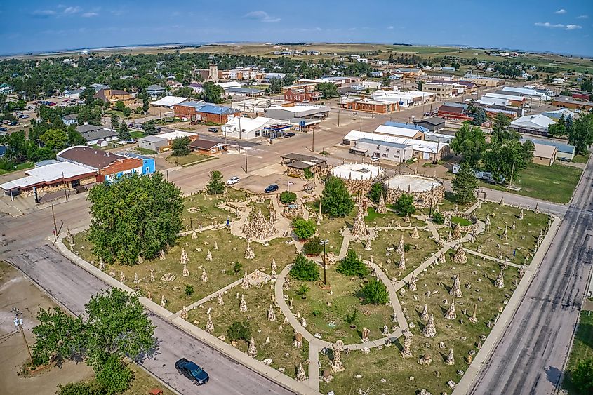 Aerial View of Lemmon, South Dakota, and its Petrified Forest Rock Garden.