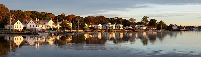 Residential homes by the Mystic River in Mystic, Connecticut