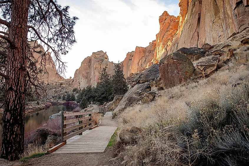 Smith Rock State Park located in central Oregon's High Desert near Redmond and Terrebonne, popular spot for rock climbing.