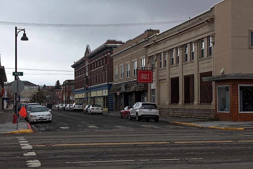 Buildings along the Main Street in Rexburg, Idaho.