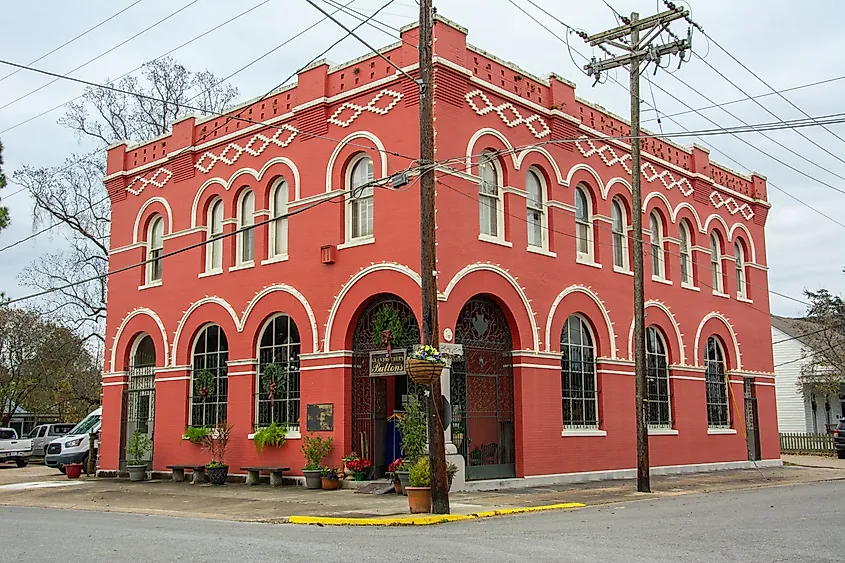A beautiful historical red brick building in St. Francisville, Louisiana.