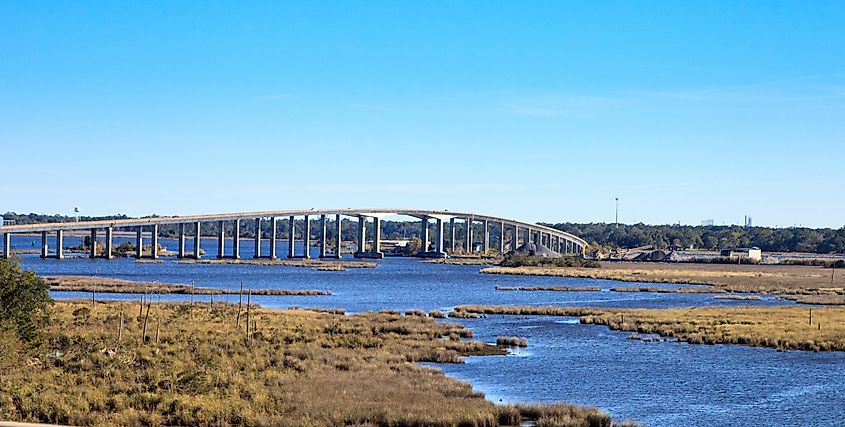 Atchafalaya Basin Bridge, also called the Louisiana Airborne Memorial Bridge, stretches over the water of Atchafalaya Basin and runs from Lafayette to Baton Rouge, Louisiana