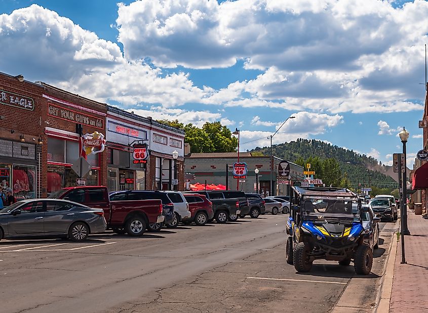 A street scene of Historic Route 66 as seen on a sunny summer day in Williams.