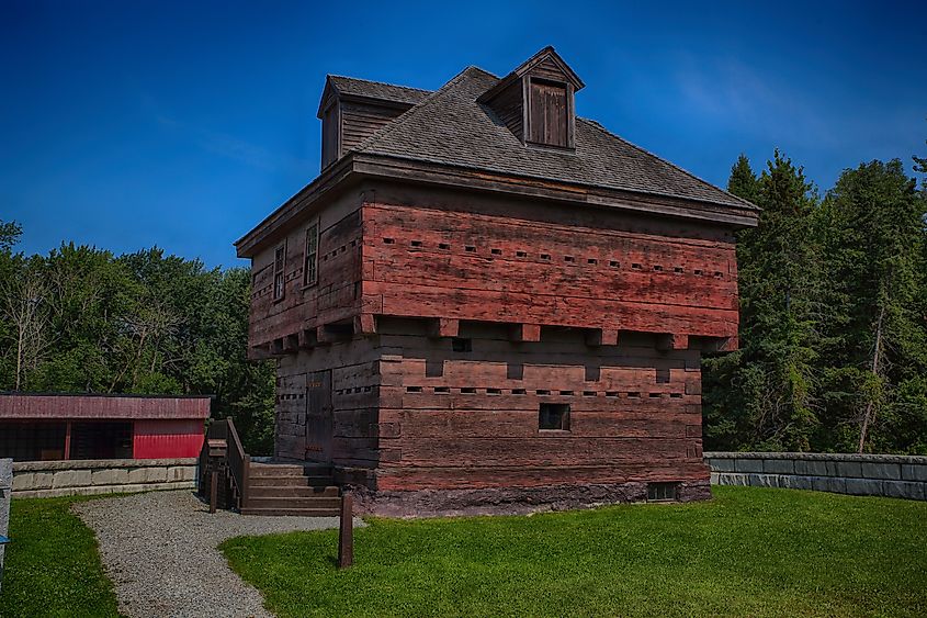 The Fort Kent Blockhouse is located at the confluence of the Fish River and the St. John River in Fort Kent, Maine. The blockhouse is the only fortification relating to the "Bloodless" Aroostook War.