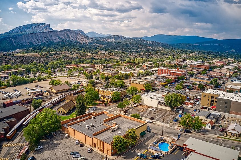 Aerial view of the town of Durango in Colorado.