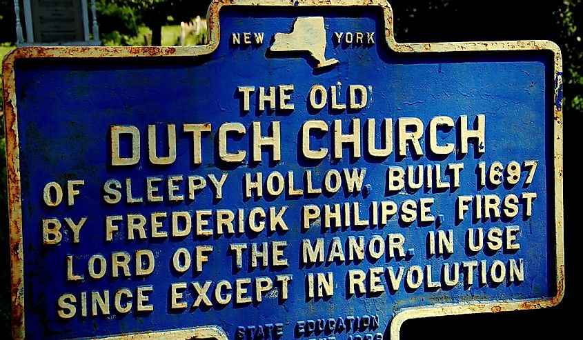 New York State historic sign at the Old Dutch Church of Sleepy Hollow