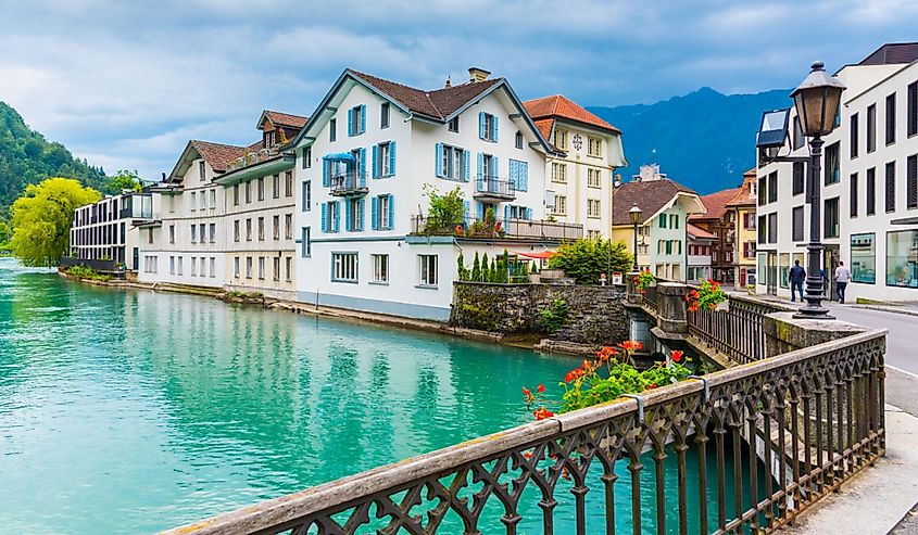 Interlaken town with Thunersee river, Switzerland