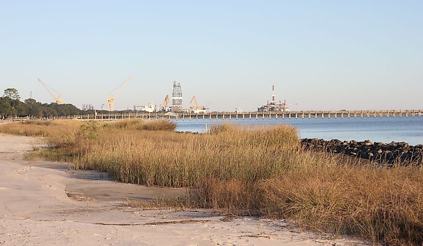 Pascagoula, Mississippi shoreline view. 