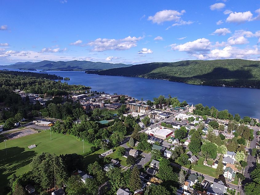 Aerial view of Lake George Village, New York