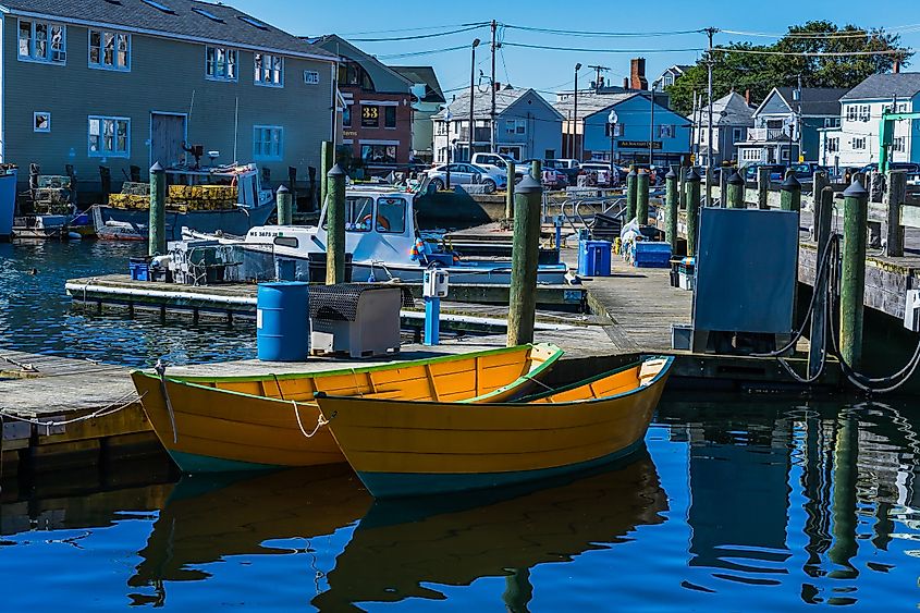 Gloucester, Massachusetts, USA: Docked boats in Harbor Cove.