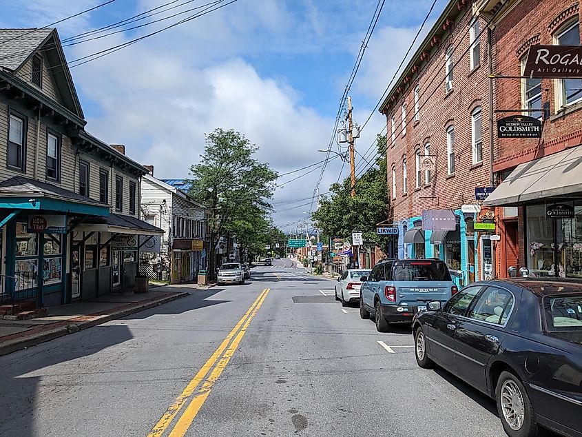 Summer street scene in New Paltz, New York. 