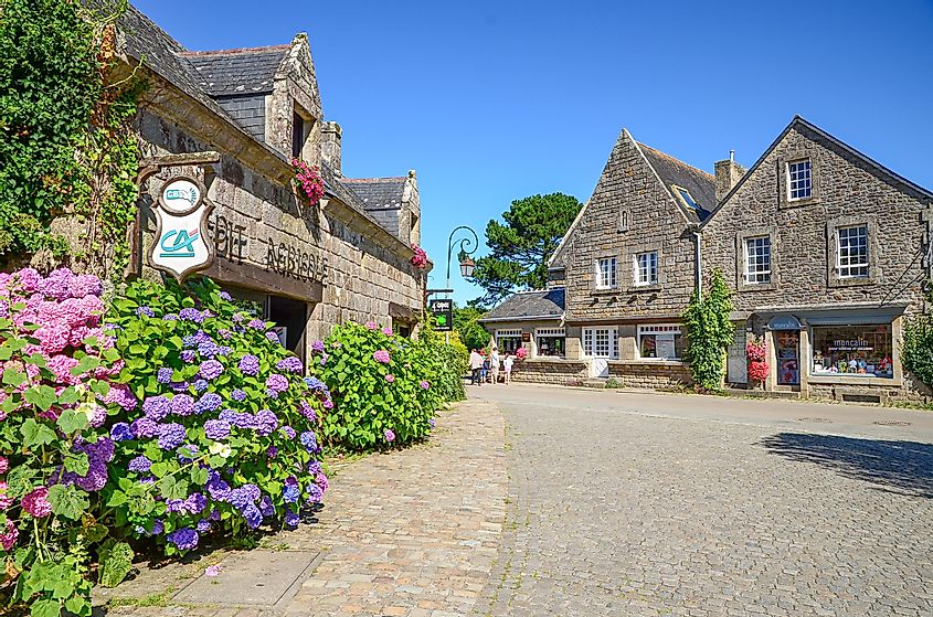 Medieval streets of Locronan, a small town in Brittany, France. 