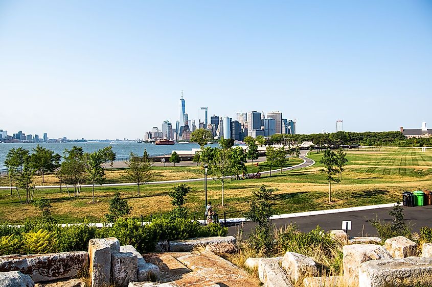 Lower Manhattan skyline view from Outlook Hill on Governors Island