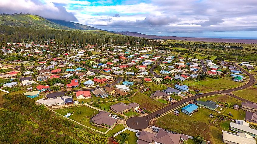 Aerial view of Lanai, Hawaii.