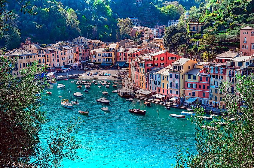 Beautiful bay with colorful houses in Portofino, Liguria, Italy.