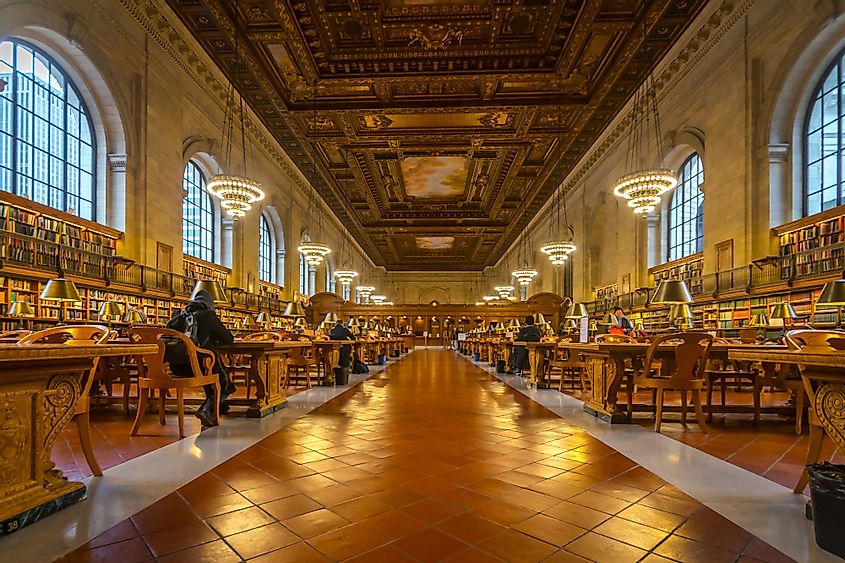 The main reading room of the New York Public Library in Manhattan, New York City