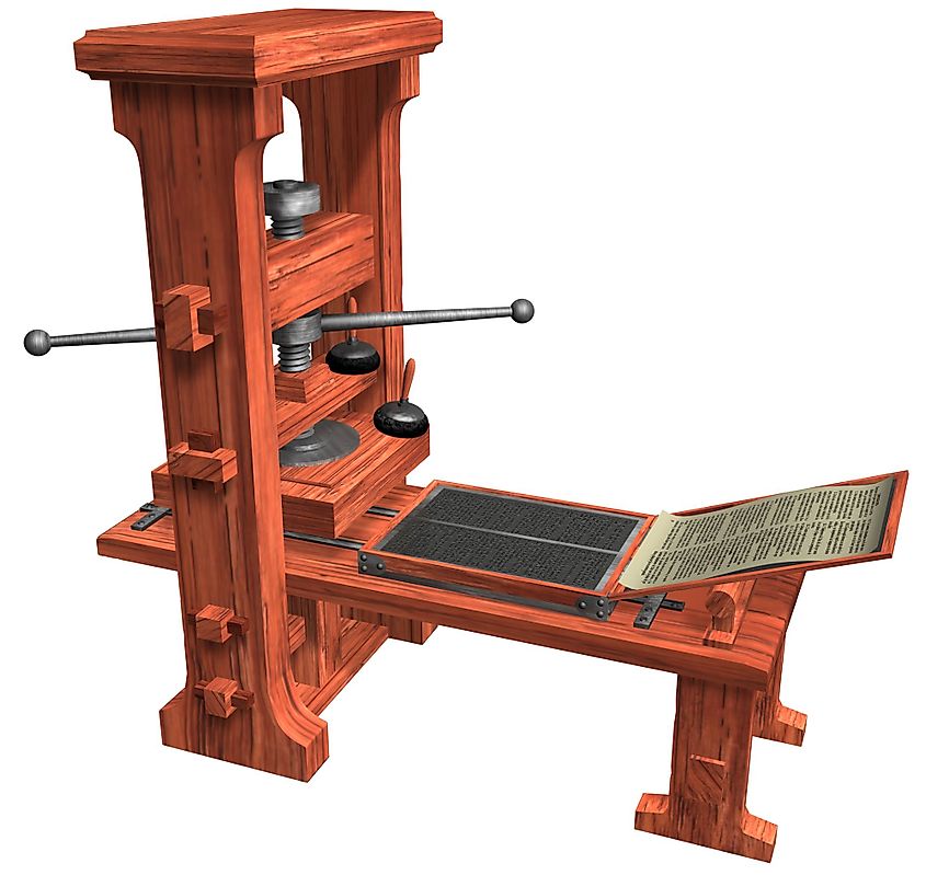 3D Rendering Illustration of a printing press invented and manufactured by the German goldsmith  and inventor Johannes Gutenberg