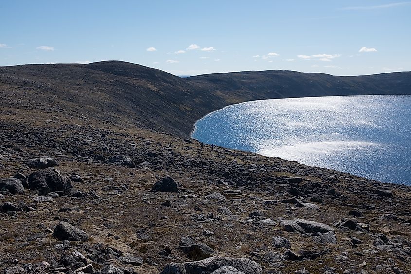 Close-up of the clear blue water of Pingualuk Lake, Nunavik, Canada.