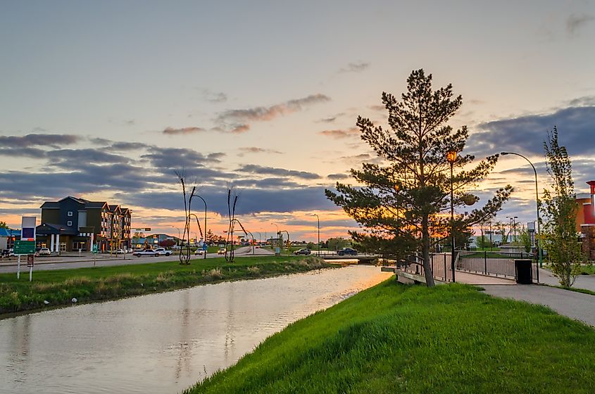 Sunset over the river embankment in Weyburn, Saskatchewan
