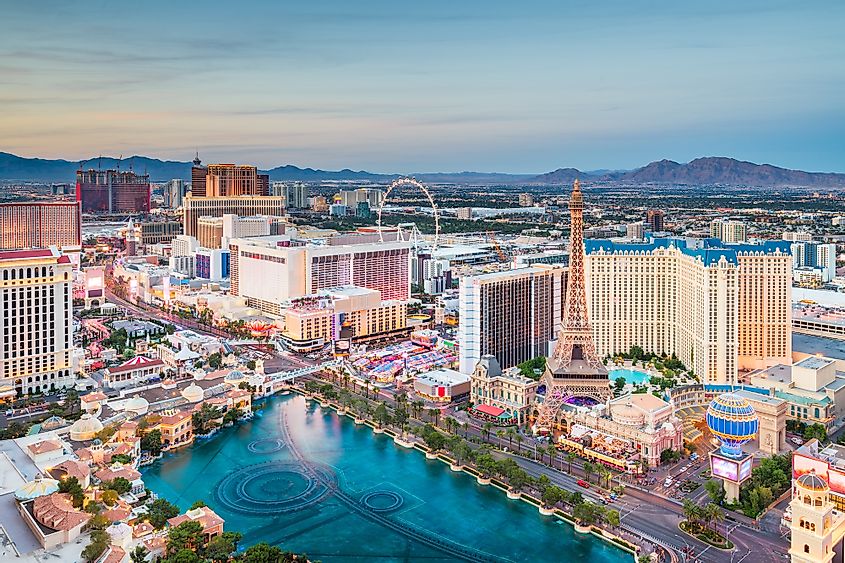 Aerial view of the thriving downtown of Las Vegas, Nevada.