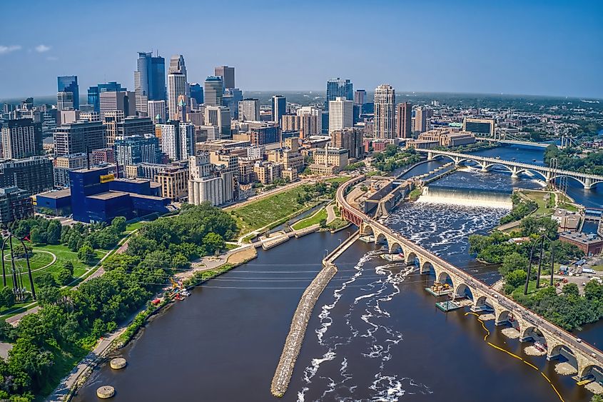 The Mississippi River running through Minneapolis, Minnesota.