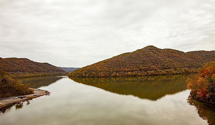 Bluestone Lake in West Virginia in the autumn