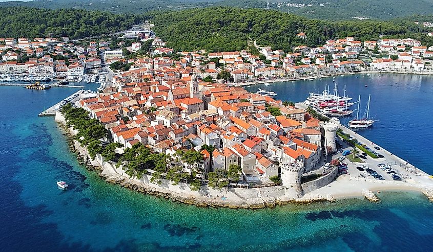View of the old town of Korčula, Croatia.