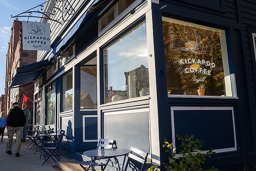 Coffee shops in downtown Bayfield, Wisconsin. 