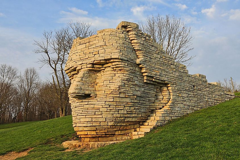 In Dublin, Ohio, a 12-foot-high limestone sculpture depicts The Wyandot Indian chief Leatherlips.