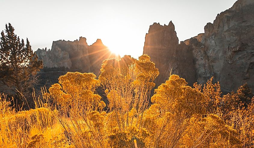 Golden hour at Smith Rock State Park near Bend, Oregon.