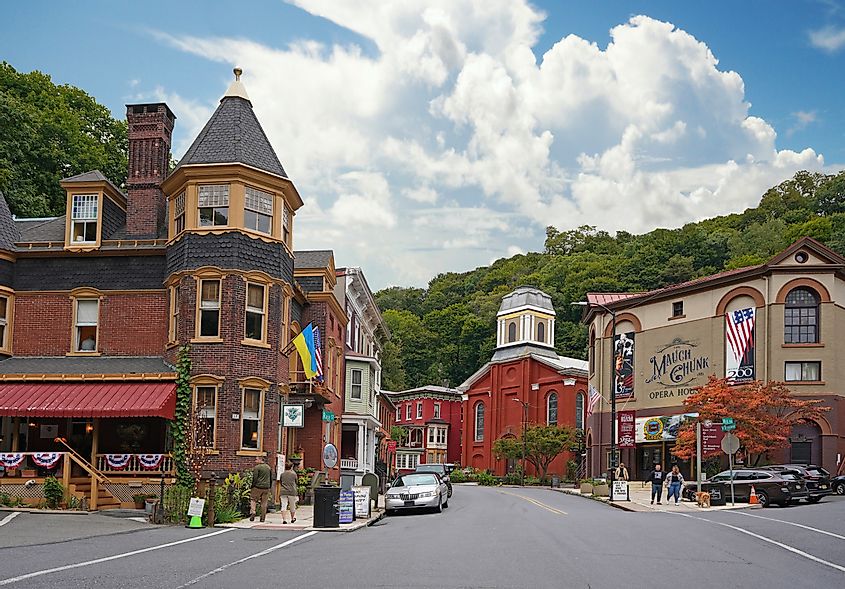 The Mauch Chunk Opera House in historic downtown Jim Thorpe, via zimmytws / Shutterstock.com