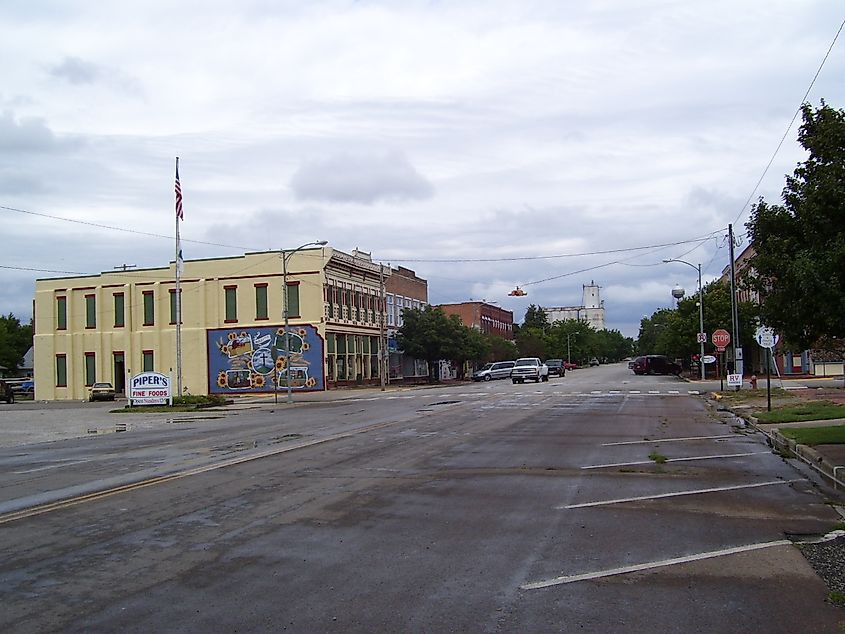 View of the downtown area in Marquette, Kansas.