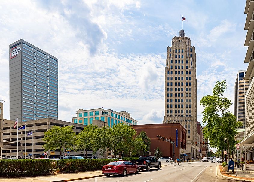 The downtown area as seen on Berry Street in Fort Wayne, Indiana