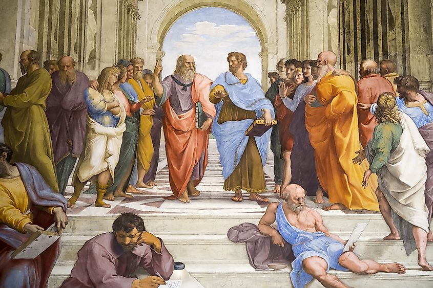 Raphael, detail of Plato and Aristotle in center, School of Athens, 1509-1511, fresco (
