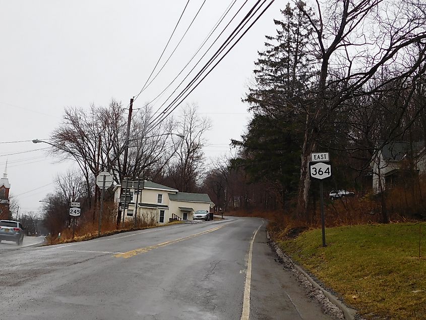 New York State Route 364 at the split from New York State Route 245 in Middlesex, New York.