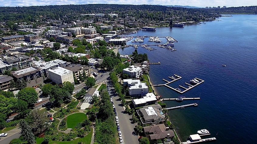 Aerial view of the waterfront of Kirkland, Washington