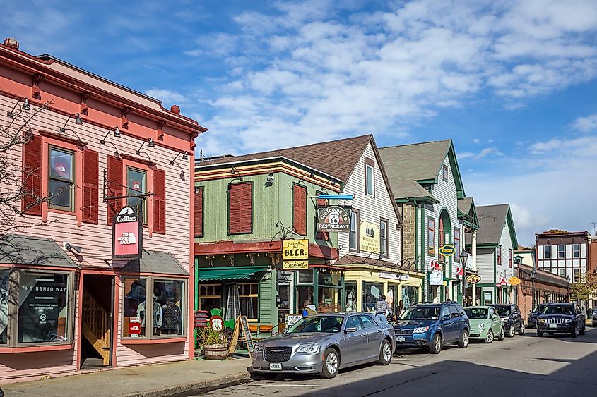 Bar Harbor architecture in downtown near Frenchman Bay in Maine