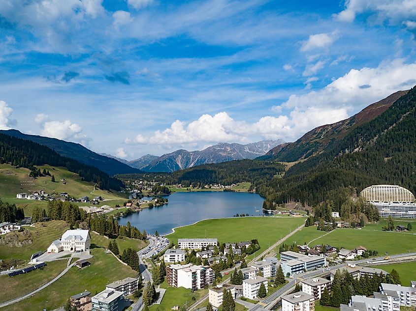 The aerial view of Davos, Switzerland.