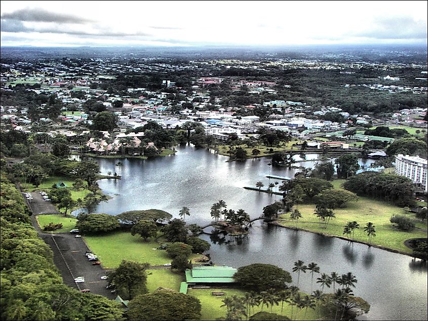 Aerial view of Waiakea Pond in Hilo, Hawaii