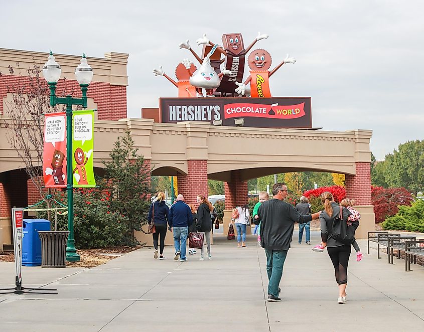 Visitors entering the immense Hershey's Chocolate World super store
