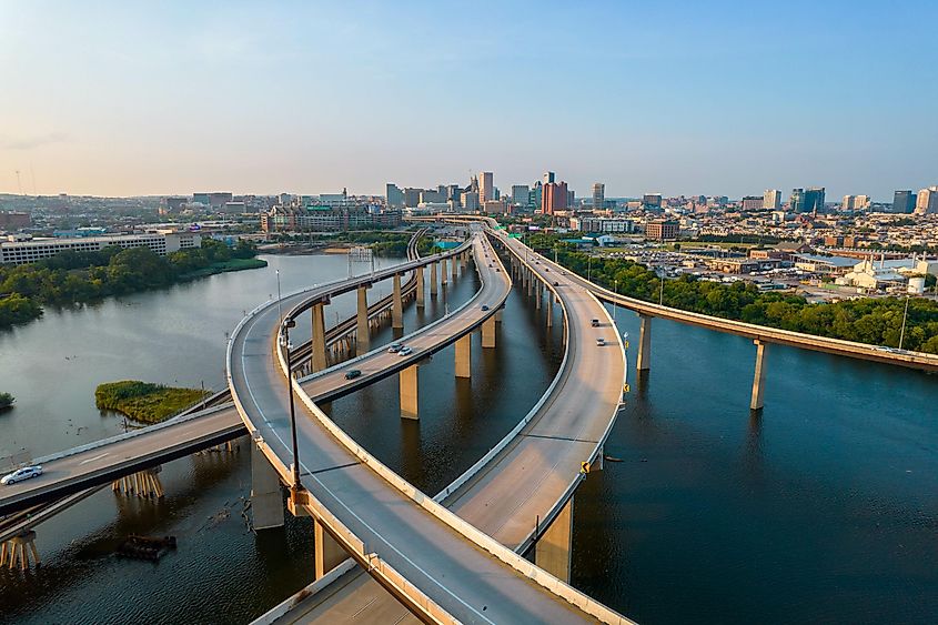 Highways running towards Baltimore.