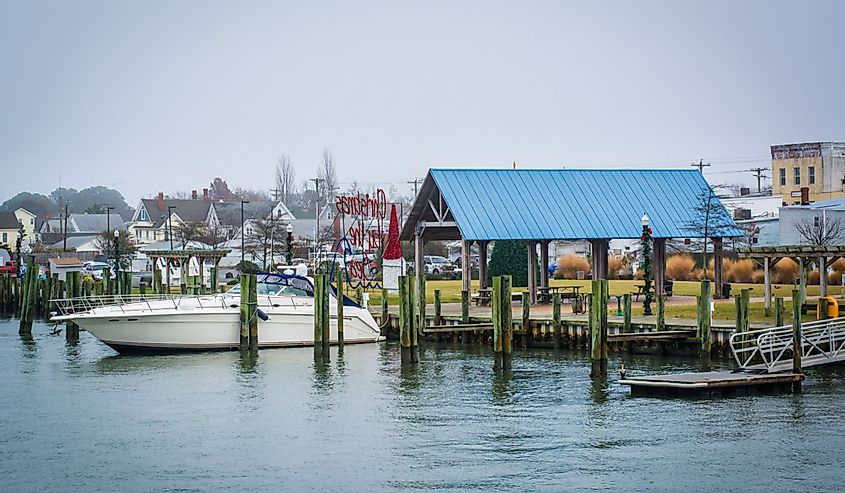 View of the Chincoteague Bay Waterfront, in Chincoteague Island, Virginia