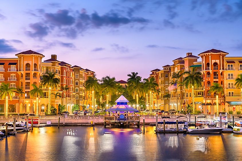 Naples, Florida, downtown skyline at dusk. 