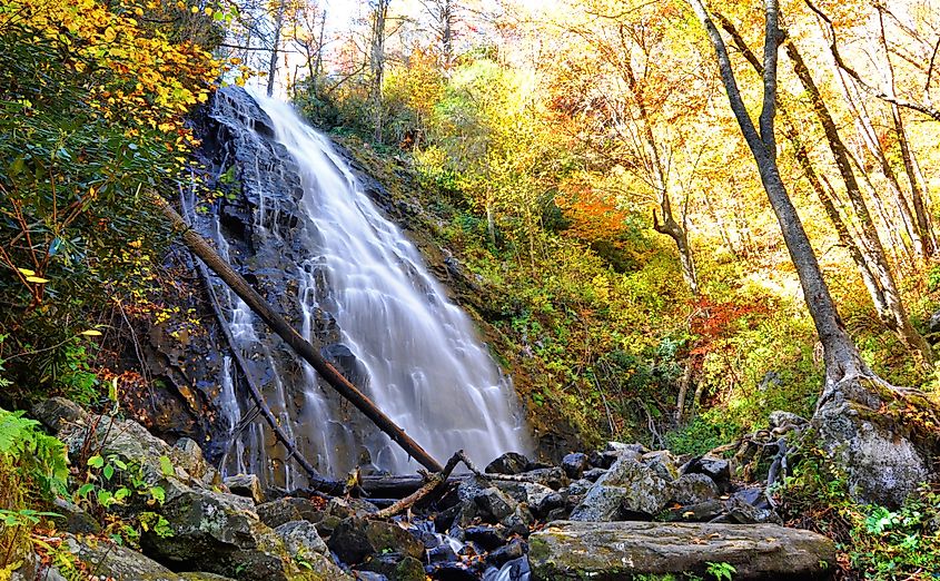Crabtree Falls in Marion, North Carolina during a colorful autumn
