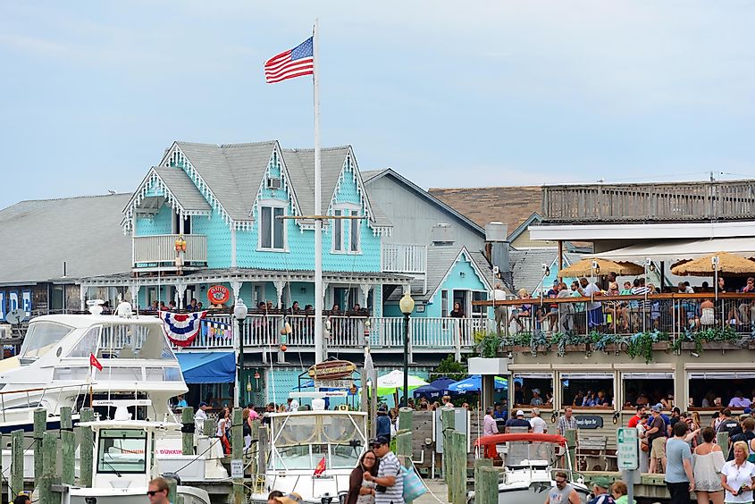 Carpenter Gothic Cottages with Victorian style, gingerbread trim on Lake Avenue, Oak Bluffs on Martha's Vineyard, via Wangkun Jia / Shutterstock.com