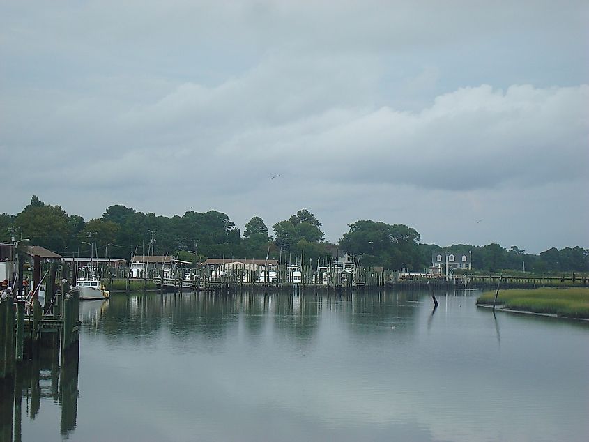 Salt marsh and fishing boats in Wachapreague, Virginia.