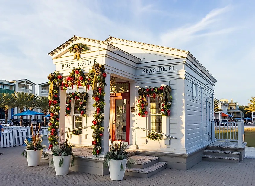 A decorated post office building in Seaside, Florida.