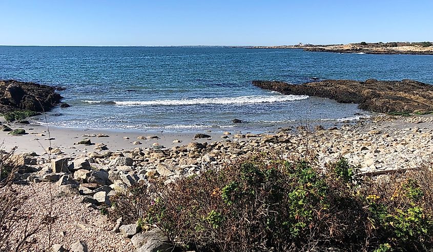 Rocky beach at the end of Cliff Walk. 