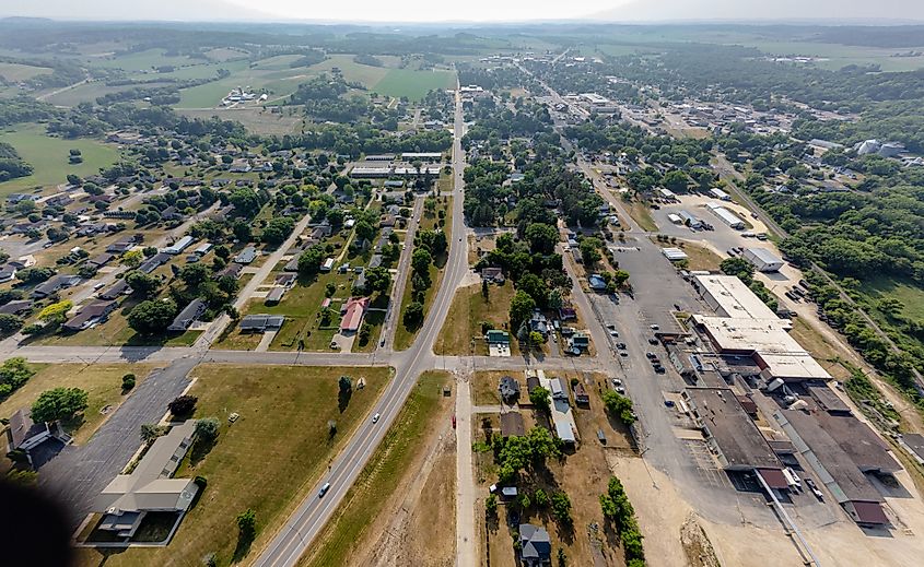 Aerial view of Whitehall, Wisconsin.
